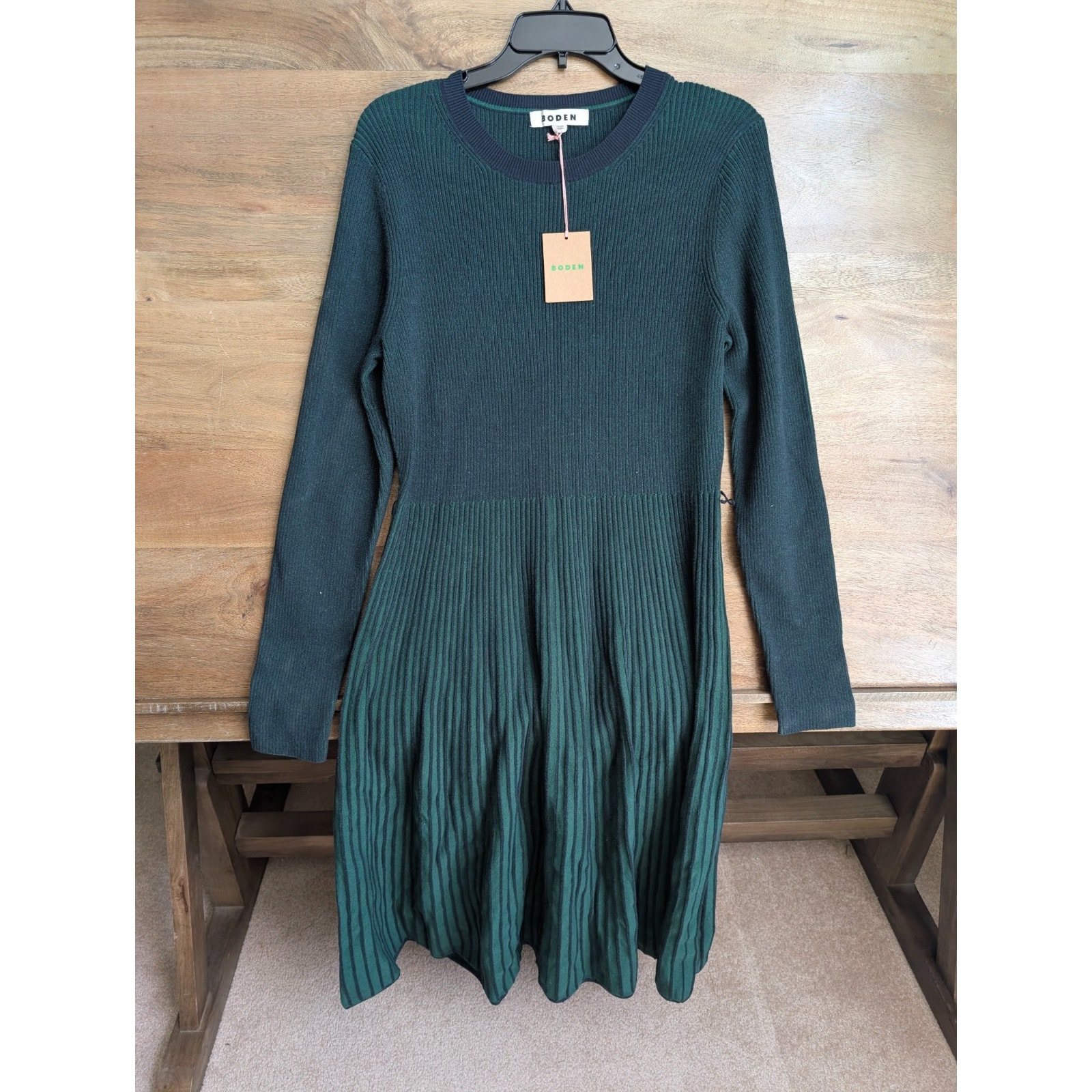 Boden Midi Dress Womens Size 6r Green Lola Knitted Long Sleeve Stretch Pullover